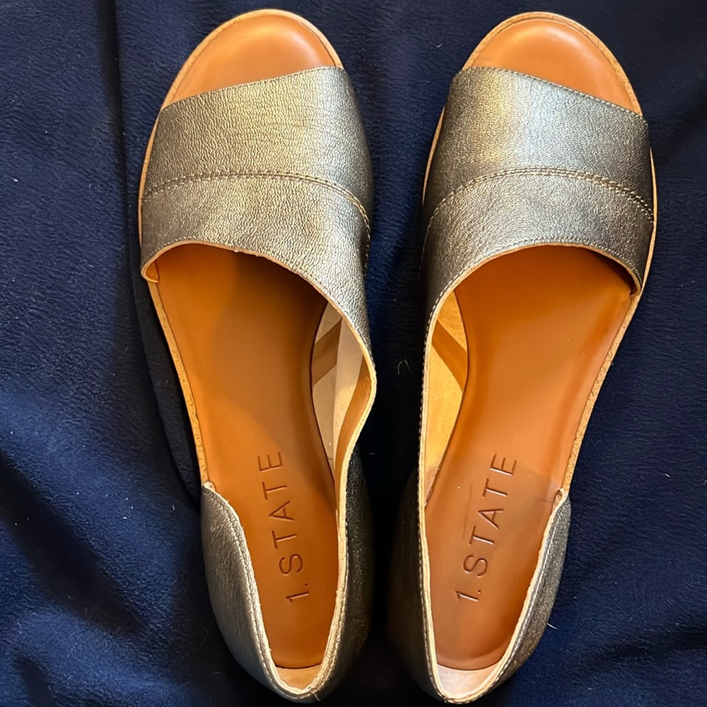 1. State Metallic Open-Toe Flats